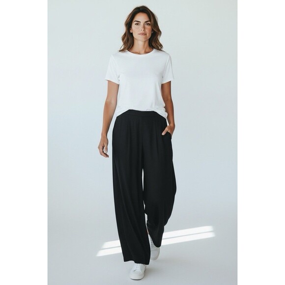 Ritu Kumar Wide Leg Pants Women's Pockets Sz Large Dressy Black High Rise Ankle - Picture 8 of 9